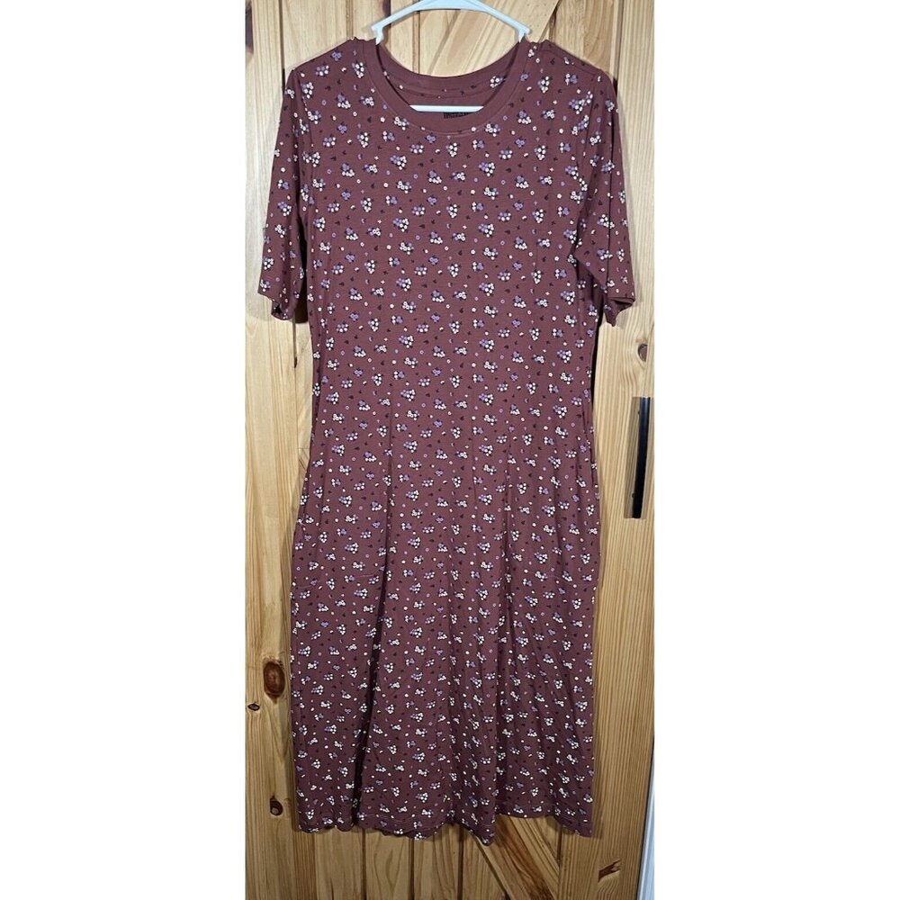 DULUTH Trading Co Women's Purple Floral Midi T Shirt Dress Size Small EUC